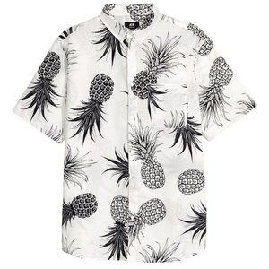 H&M Men's Black White Pinapple Hawaiian Shirt